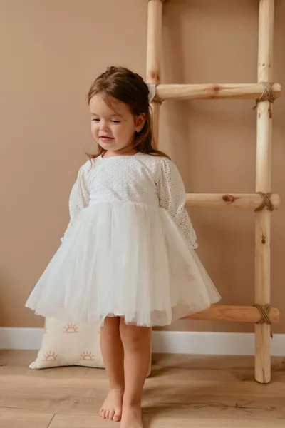 فستان بنات بتوب دانتيل أبيض وتنورة تول - ميليسا