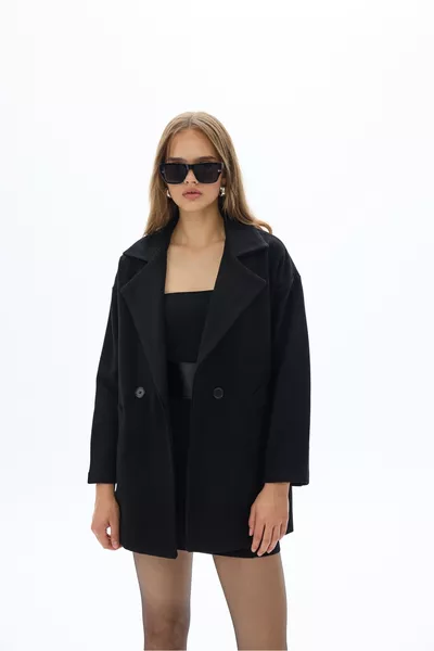 معطف قصير مبطن أسود نسائي واسع / سيفدة أوغور