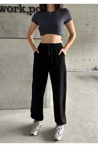 بنطال رياضي واسع مرتفع الخصر للنساء