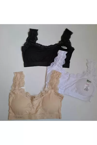 صدرية نسائية كومفورت سيكريت قطنية ثلاثية مع دانتيل، مبطنة داخليًا، مشدّة، نصف حمالة مع أشرطة سميكة