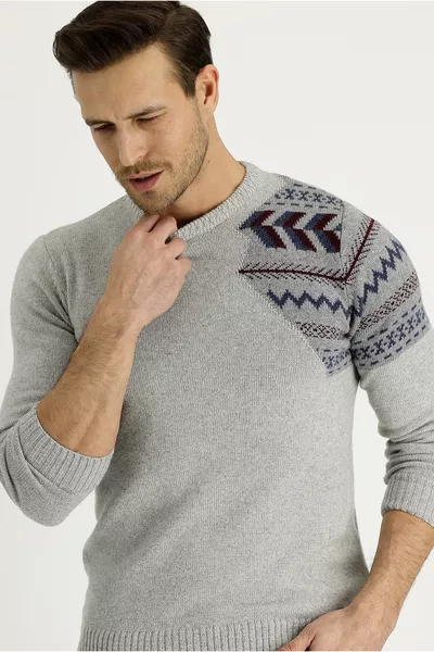 Свитер с узором, узкий крой, шерстяной, с воротником-стойкой