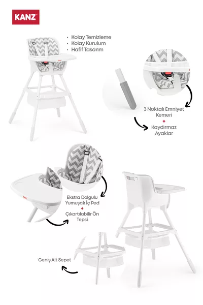 كرسي طعام للأطفال Seul بسلة باللون الأبيض