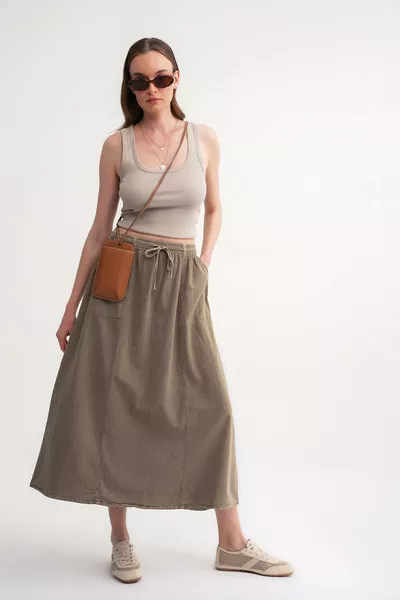 تنورة نسائية مقسمة بجيب جانبي، بلون فيزون عتيق، مقاس 