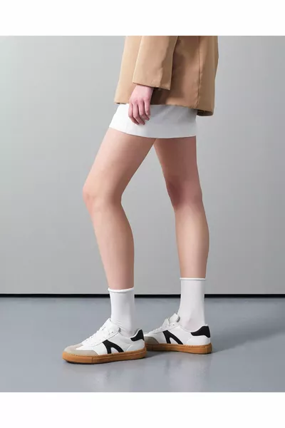 جوارب نسائية بيضاء من البامبو بدون رباط، مقاسات ، طراز ثلاثي الطي