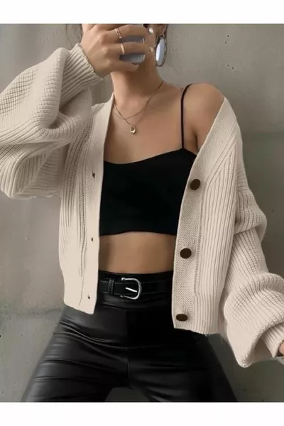 كارديغان صوف بفتحة واسعة وكتف منخفض