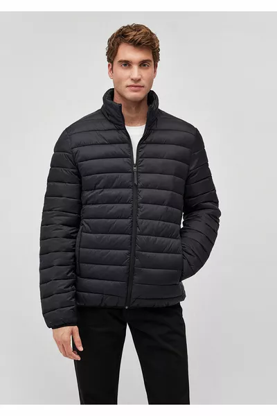 Stand Up Collar Black Puffer Coat 