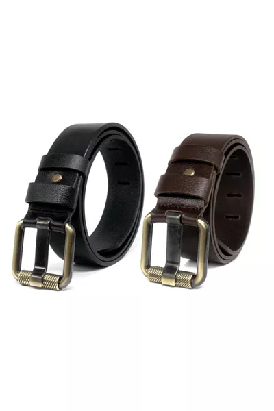 2-Piece Genuine Leather Men's Denim Belt 4.5 Cm Sh/kh