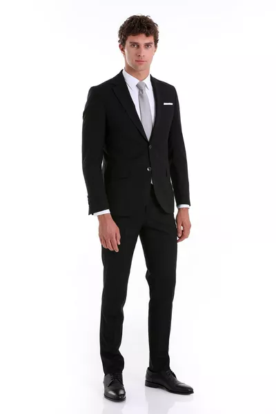 Completo classico nero slim fit con collo alla coreana