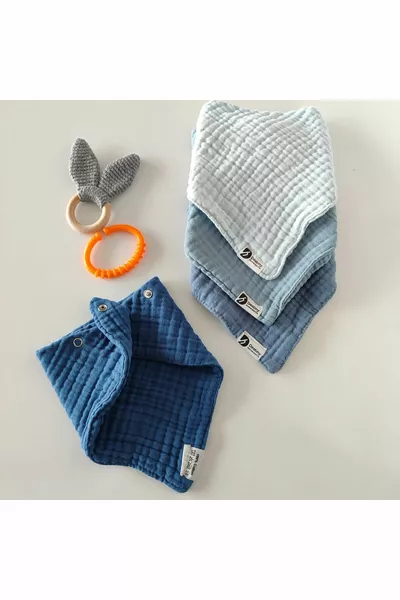 Set di 4 bavaglini/panni per la bocca per bambini in mussola a 8 strati % cotone con tre bottoni a scatto