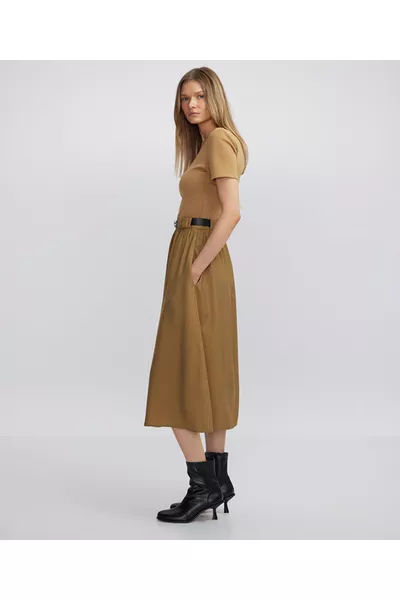 فستان ميدي من قماش مختلط