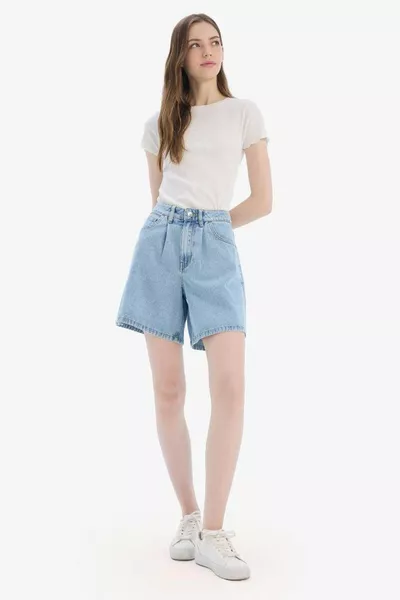 تيشيرت أساسي قصير الأكمام بياقة دائرية ضيقة مربوطة من قماش كاجوال SM