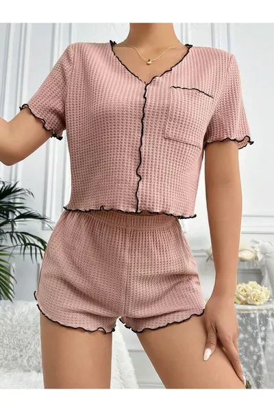 طقم بيجامة من القطن المصنوع مخصوصًا بنسيج محاك بلون وردي باهت