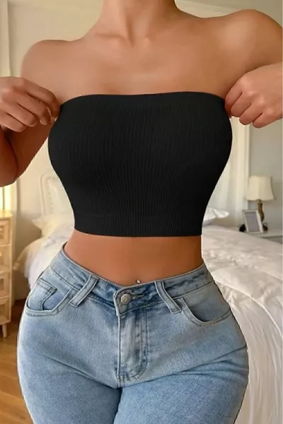 Black Bustier Sports Crop