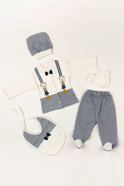 (BOXED) Newborn Clothes Bow-Tie Navy Baby Outfit 5-Piece Hospital Discharge Bodysuit Set