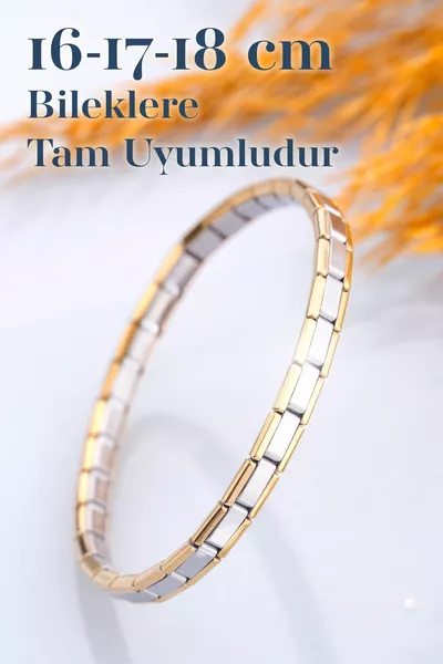 سوار نحيف من الجلد الإيطالي والصلب بالفضة والذهب