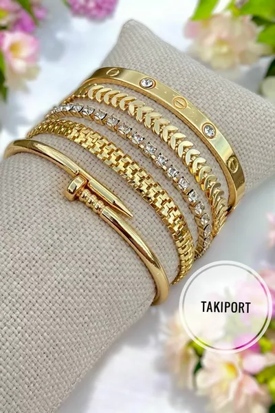 Летний набор из 5 женских браслетов Gold, не тускнеющий