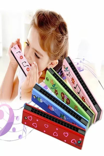 Wooden Harmonica Breathing Exercise Children's Musical Instrument Toy Harmonica