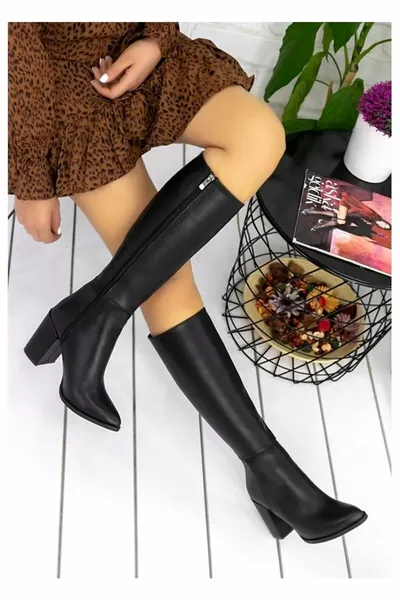 Dames Hoge Laarzen Lange Laarzen met Hak Dames Zwarte Rits Over-De-Knie Laarzen met Hak. Taım