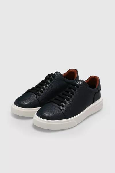 Tommy Leder-Sneaker in Dunkelblau