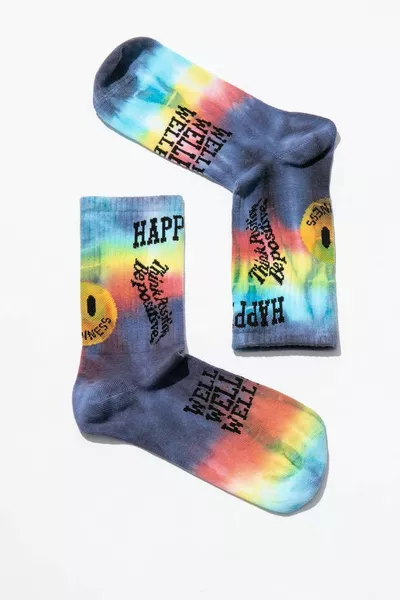 Smile - Dye Unisex Tie-Dye Patterned Seamless Tennis Socks - Happiness