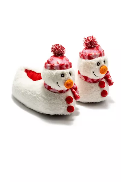 Bonhomme de neige, chaussons avec garçons et animaux, blanc /