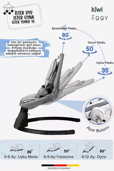 EggyOne Elektrischer Automatischer Schaukel-Babysitz, 5 Verschiedene Schaukelgeschwindigkeiten, Mit Spielzeug - Snow
