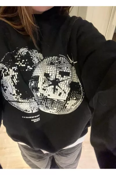 Disco Ball Black Color Oversized Sweatshirt