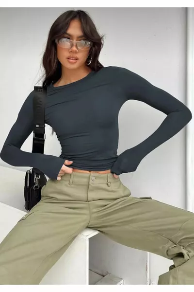 Bisiklet Yaka Basic Uzun Kollu Body Full Likralı Tam kalıp