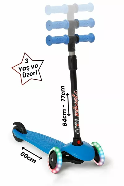 سكوتر أطفال ثلاثي العجلات ستار مزود بإضاءة LED وقابل لتعديل الارتفاع