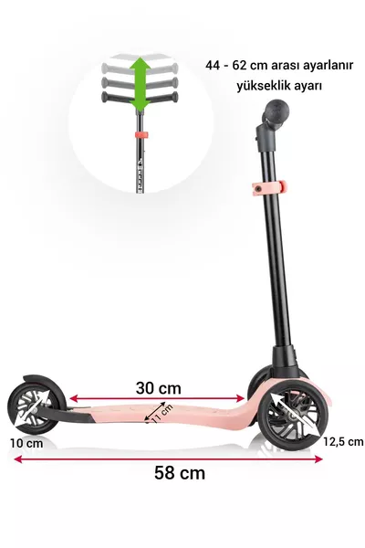 سكوتر توربو بثلاث عجلات قابل لتعديل الارتفاع، وردي