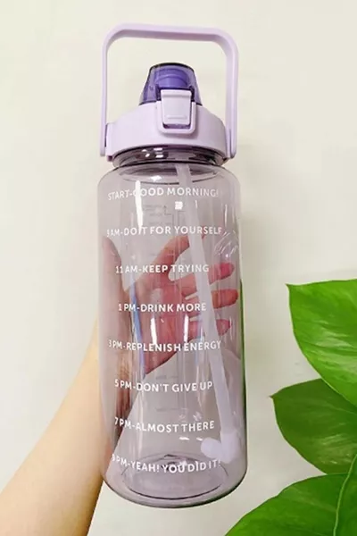 Gourde d'eau transparente motivante Bouteille d'eau Flacon 2L Tritan Bouteille de sport Sans BPA