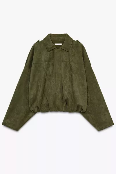 Women's Rodney Suede-Look Khaki Bomber Jacket