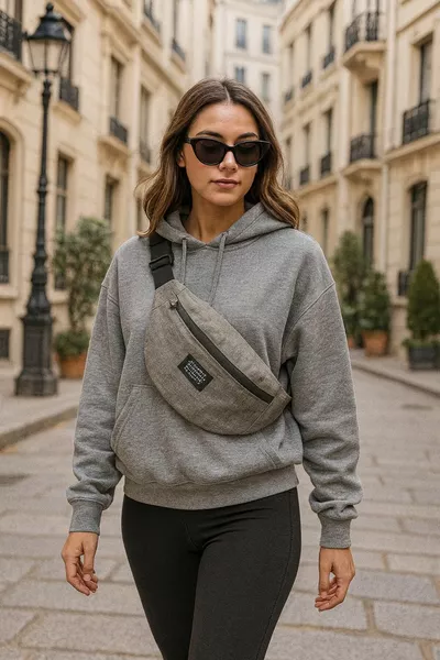 Sac ceinture et épaule unisexe gris imperméable avec fermeture éclair 