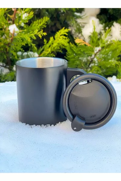 Matte Black Double-Layer Stainless Steel Handle Thermos Mug Travel Cup
