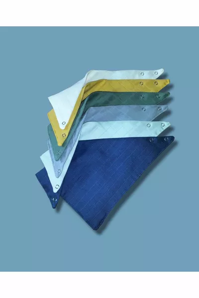 Bavaglino da pappa a collo in mussola di cotone al 100%, set da 6, doppio strato con due bottoni a pressione (FAZZOLETTO, BAVAGLINO)