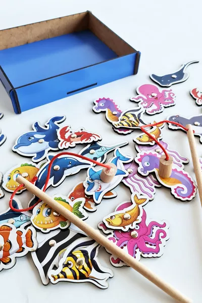 Part 2 Wooden Fishing with Rod Magnetic Matching Game Set