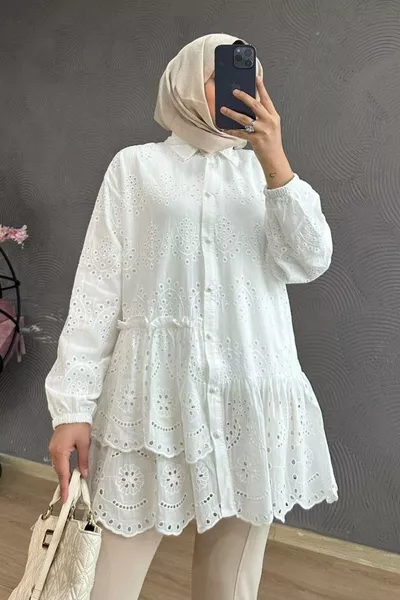 White Ruffled Lace Tunic