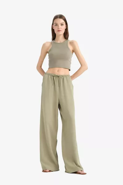 Linen Blend Palazzo Pants Wide Leg Loose Three Pockets Regular Waist Basic Plain Standard Length