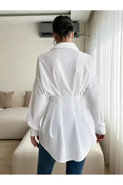 Damen Tunika mit Falten, tailliert, weiße Bluse - emmas