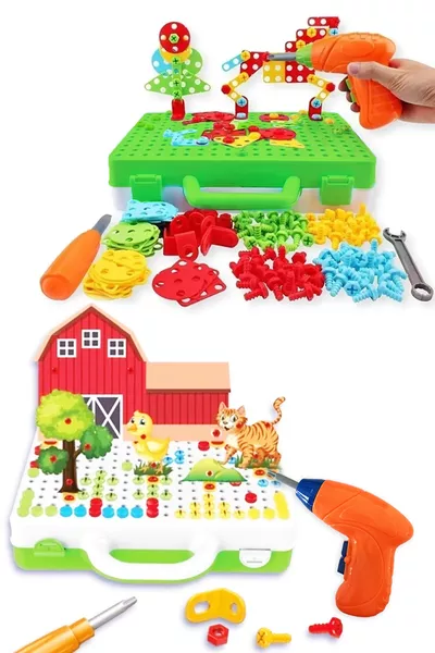 Toy Drill Set - Repair Set with Drill Pieces and Play Bag