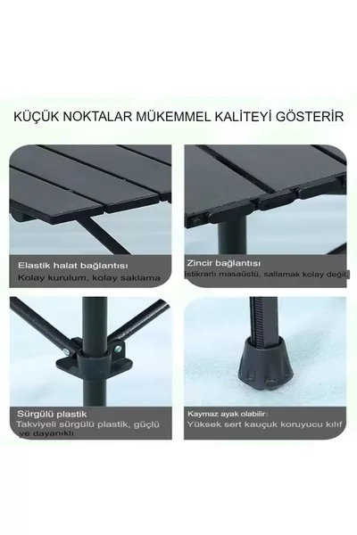 Mittelgroßer schwarzer Klapptisch aus Vollaluminium für Picknick und Camping, Tasche-Tisch, Tisch für Urlaub und Strand