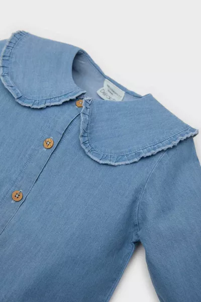 Camicia a maniche lunghe per bambina, con grande colletto, effetto jeans SP