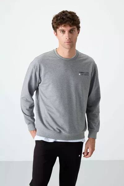 Grijs Melange - Zwart Casual O-hals Elastische Broekspijpen Katoenen Heren Oversized Trainingspak - 