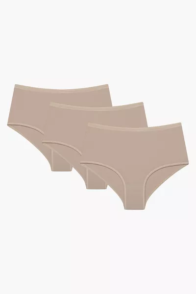 Beige Katoenen Hoge Taille 3-delige Slip