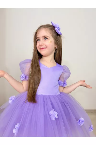 Costume enfantin de soirée en satin de coton avec jupe en tulle bouffante