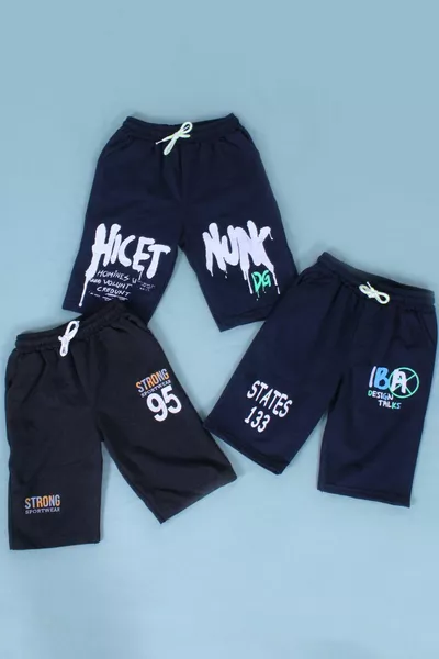 3-piece Hicet Hunk-strong -ıba Printed Boys' Double Pocket Navy-Anthracite Capri