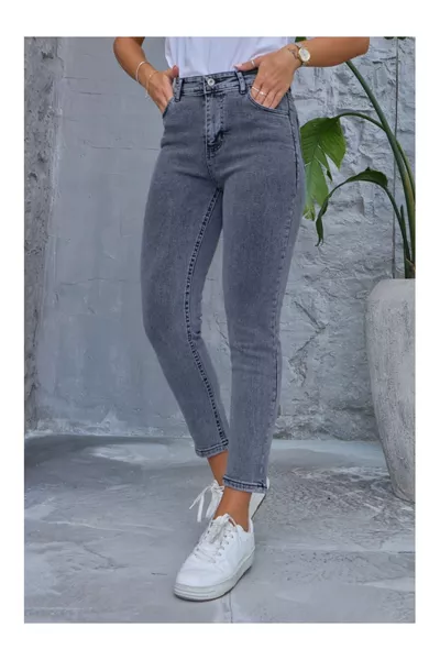 Антрацитено измит мом дънки с ликра