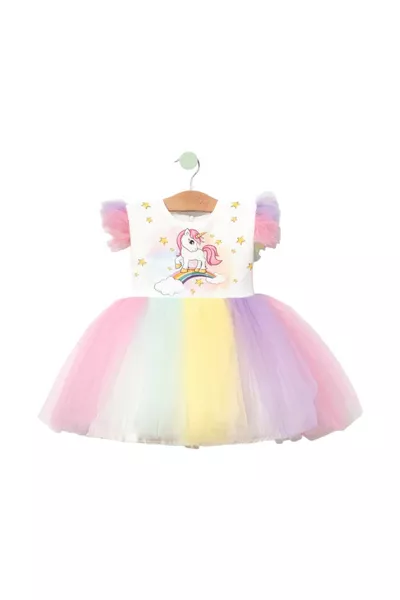 Baskılı UNICORN Kız Elbise 1/4 yaş