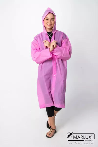 Women's Men's Raincoat Hooded Snap Button EVA Pink Raincoat 