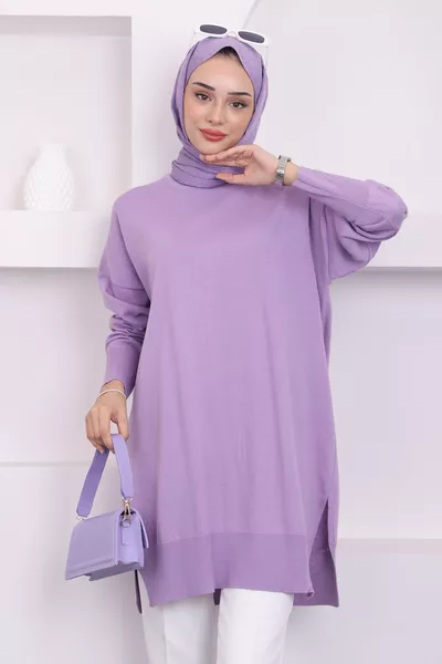 Lilac Bicycle Neck Mercerized Loose Knit Tunic